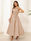 Fiora Lane Peach front view wedding guest dress