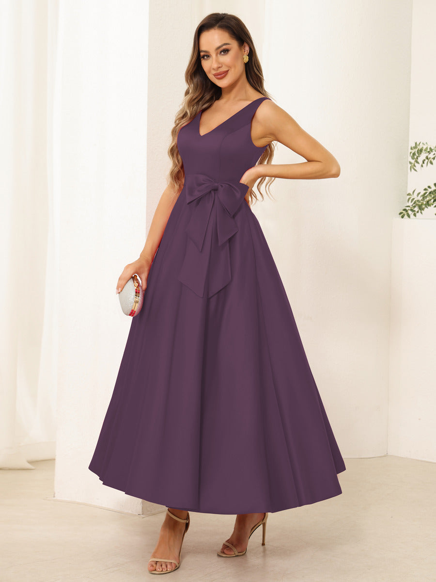 Fiora Lane Plum back view wedding guest dress