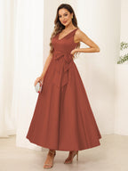 Fiora Lane Rust front view wedding guest dress