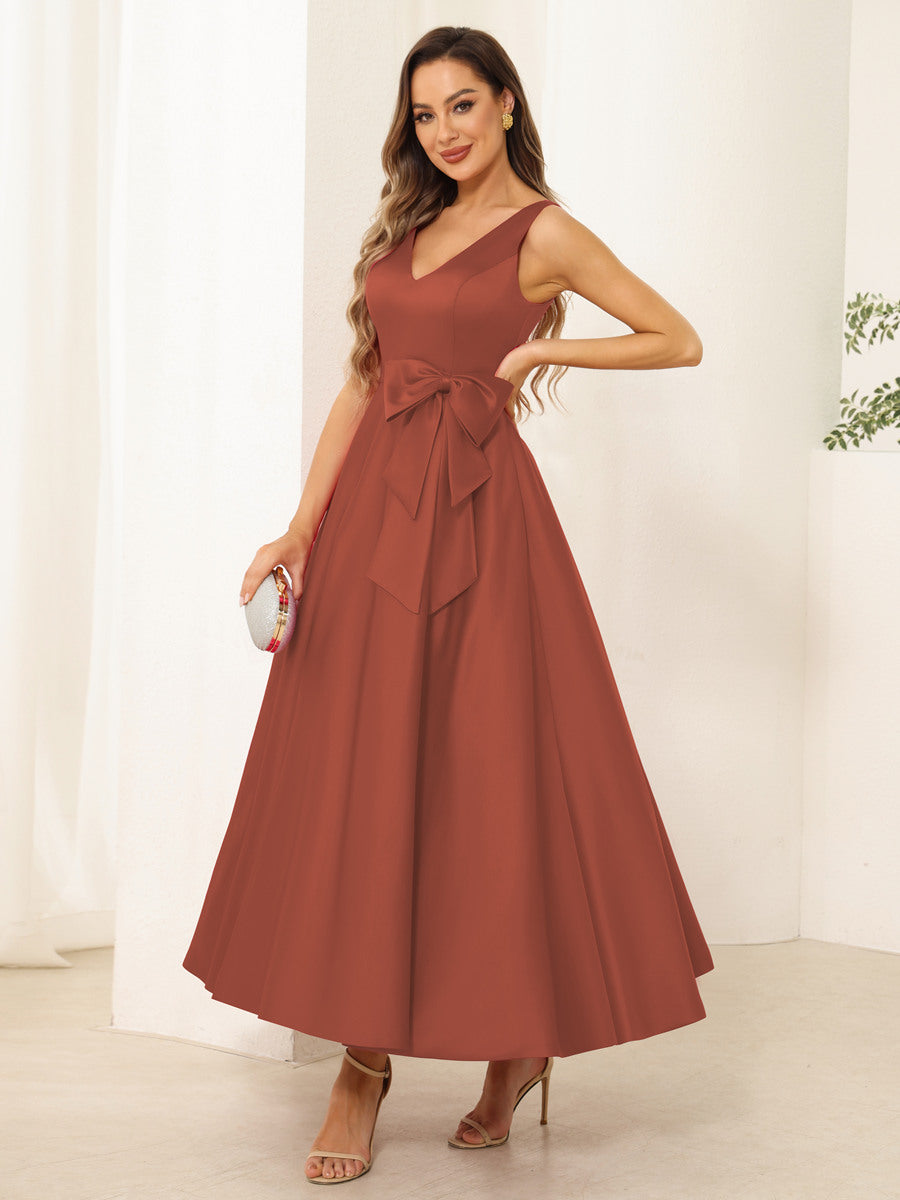 Fiora Lane Rust front view wedding guest dress