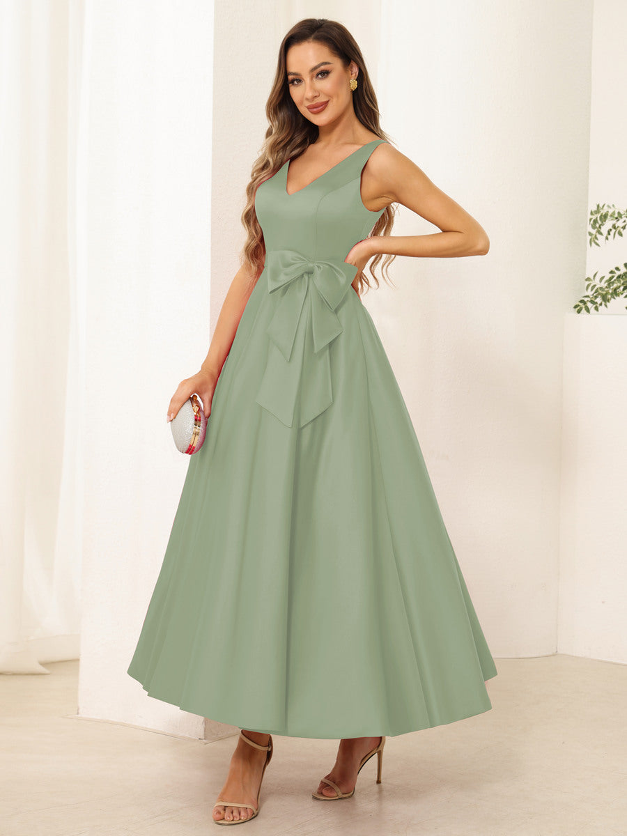 Fiora Lane Sage Green back view wedding guest dress