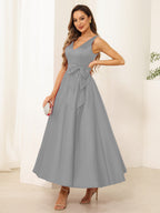 Fiora Lane Silver front view wedding guest dress