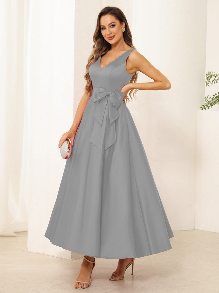 Fiora Lane Silver front view wedding guest dress