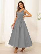 Fiora Lane Steel Grey front view wedding guest dress