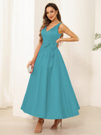 Fiora Lane Turquoise back view wedding guest dress