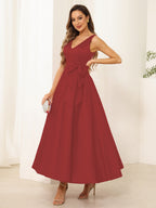 Fiora Lane Burgundy side view wedding guest dress