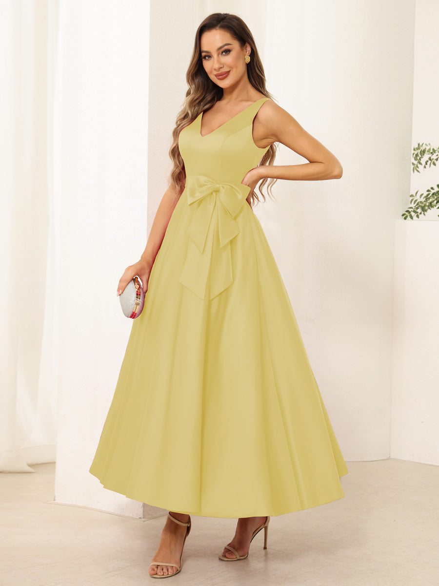 Fiora Lane Yellow front view wedding guest dress