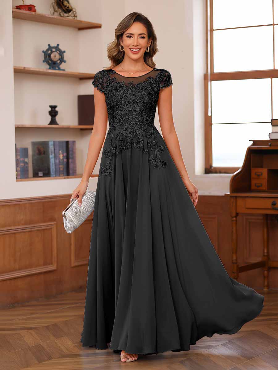 Floriane black front view mother of the bride dress