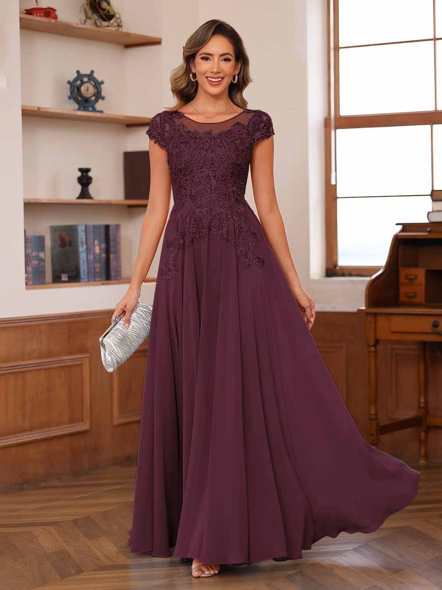 Floriane burgundy front view mother of the bride dress