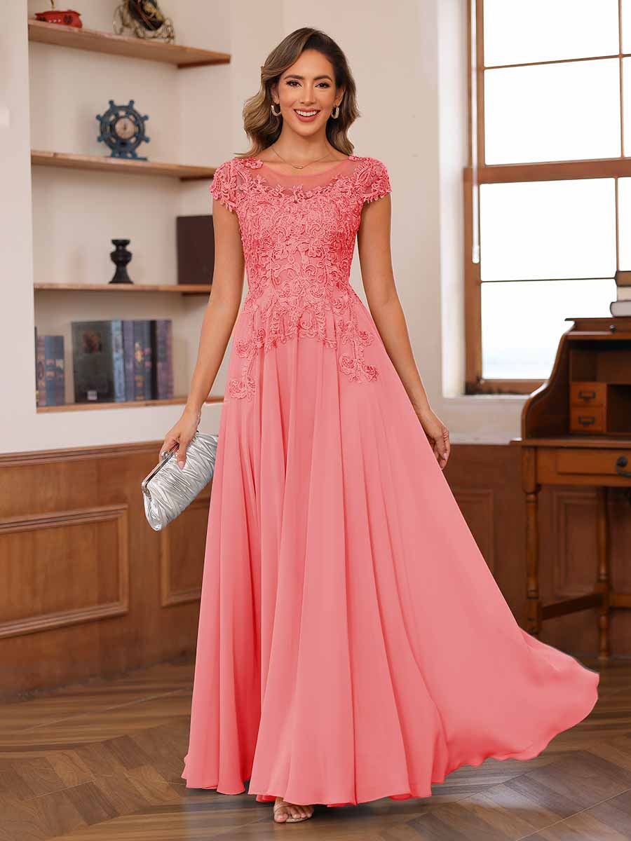 Floriane coral front view mother of the bride dress