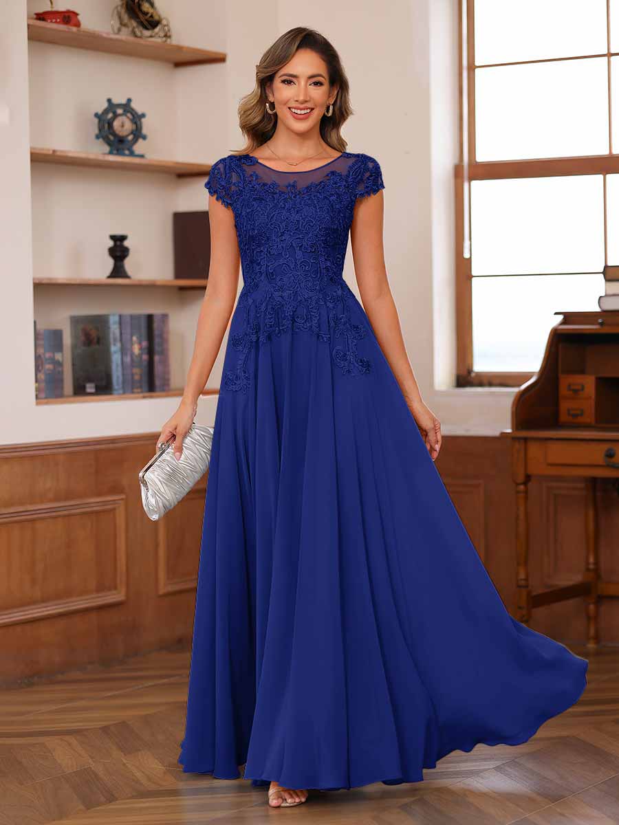 Floriane royal blue front view mother of the bride dress