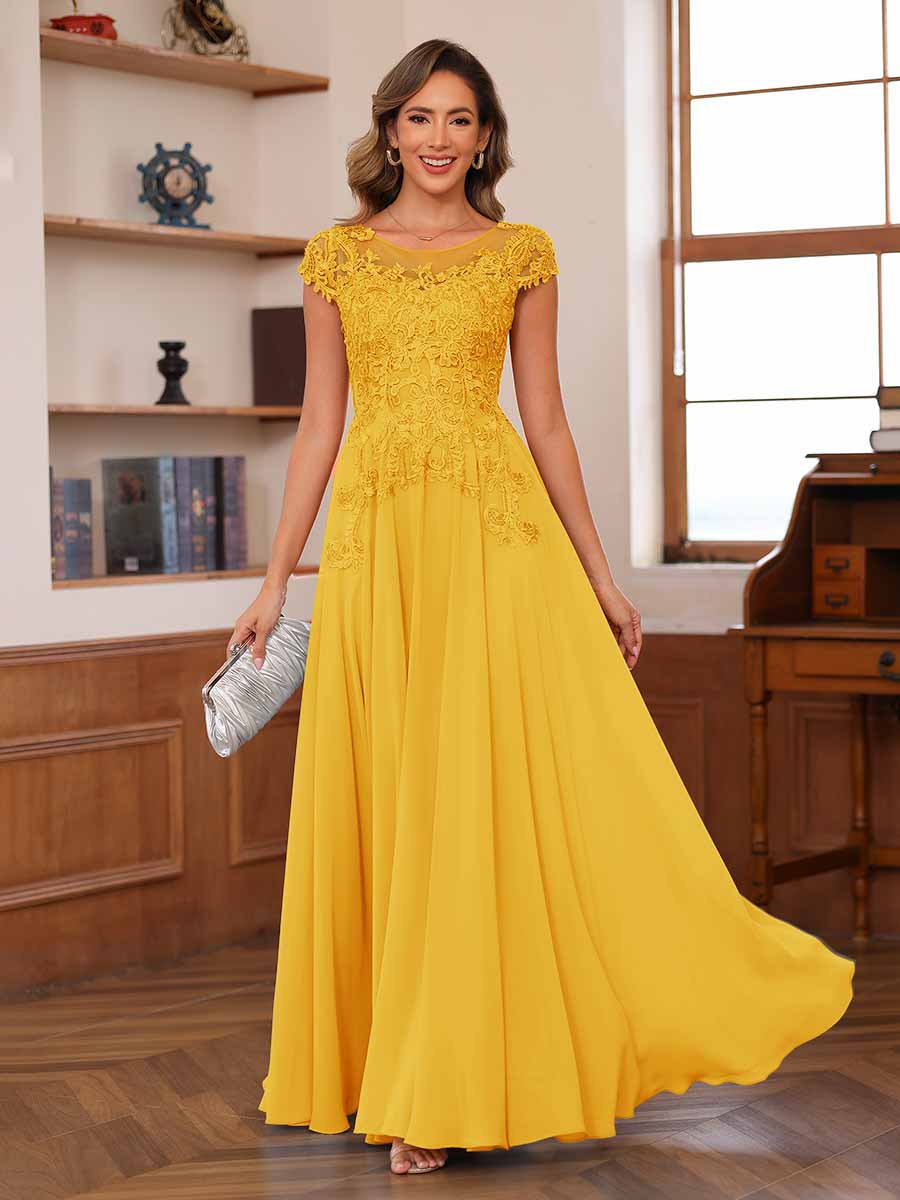 Floriane gold front view mother of the bride dress