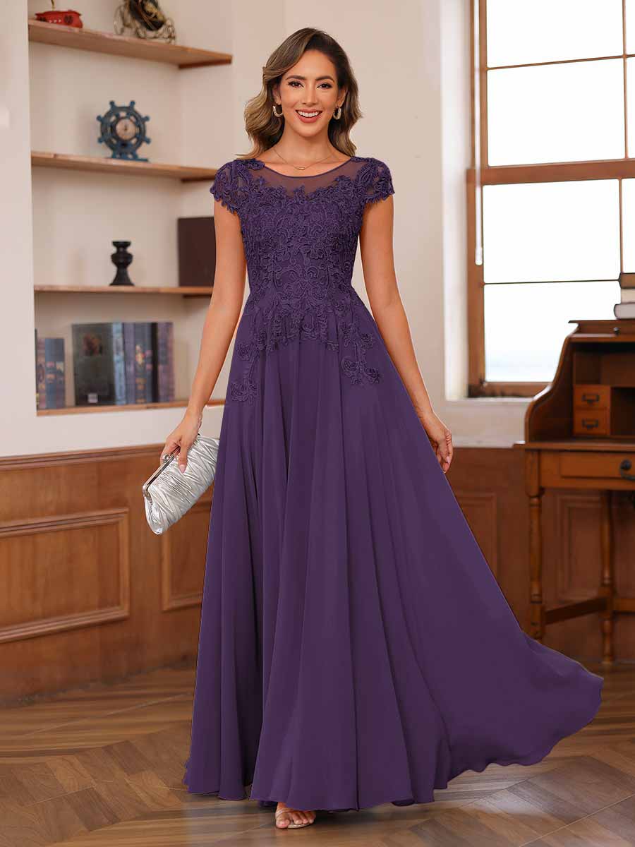 Floriane grape front view mother of the bride dress
