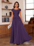 Floriane grape front view mother of the bride dress