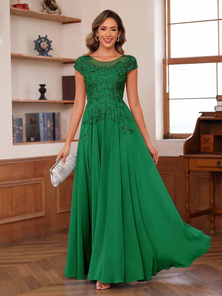 Floriane forest green front view mother of the bride dress