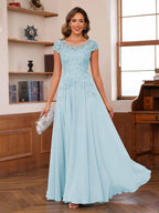 Floriane sky blue front view mother of the bride dress