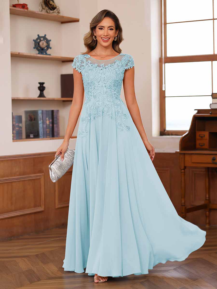 Floriane sky blue front view mother of the bride dress
