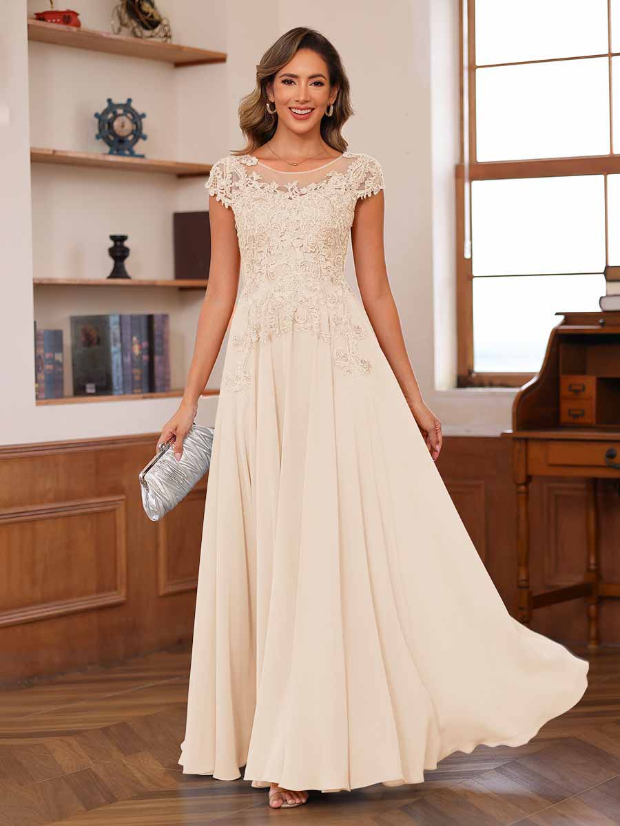Floriane champagne front view mother of the bride dress