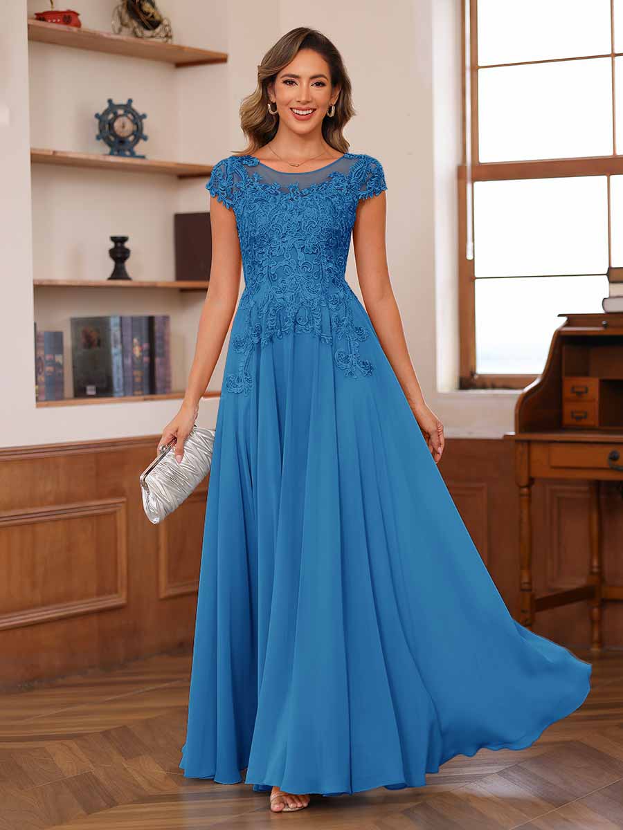 Floriane ocean blue front view mother of the bride dress