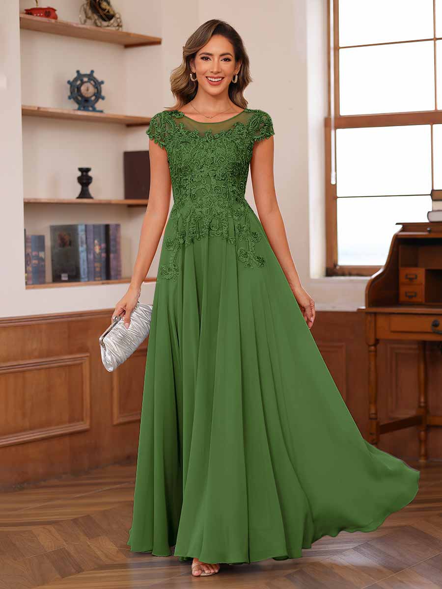Floriane olive green front view mother of the bride dress