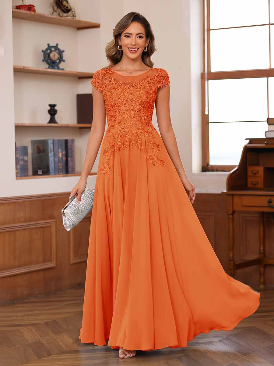 Floriane orange front view mother of the bride dress