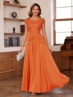 Floriane orange front view mother of the bride dress