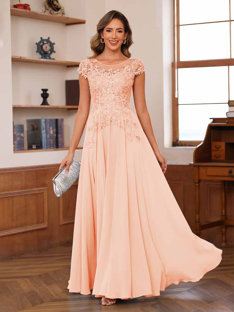 Floriane peach front view mother of the bride dress