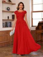 Floriane red front view mother of the bride dress