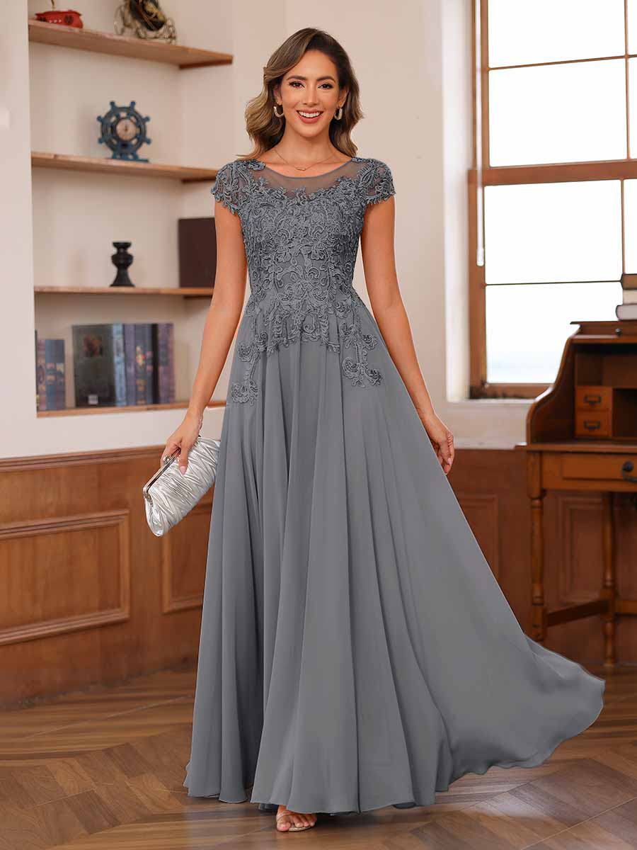 Floriane steel grey front view mother of the bride dress