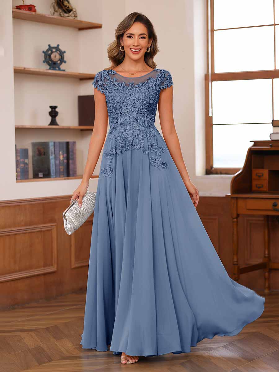 Floriane steel blue front view mother of the bride dress