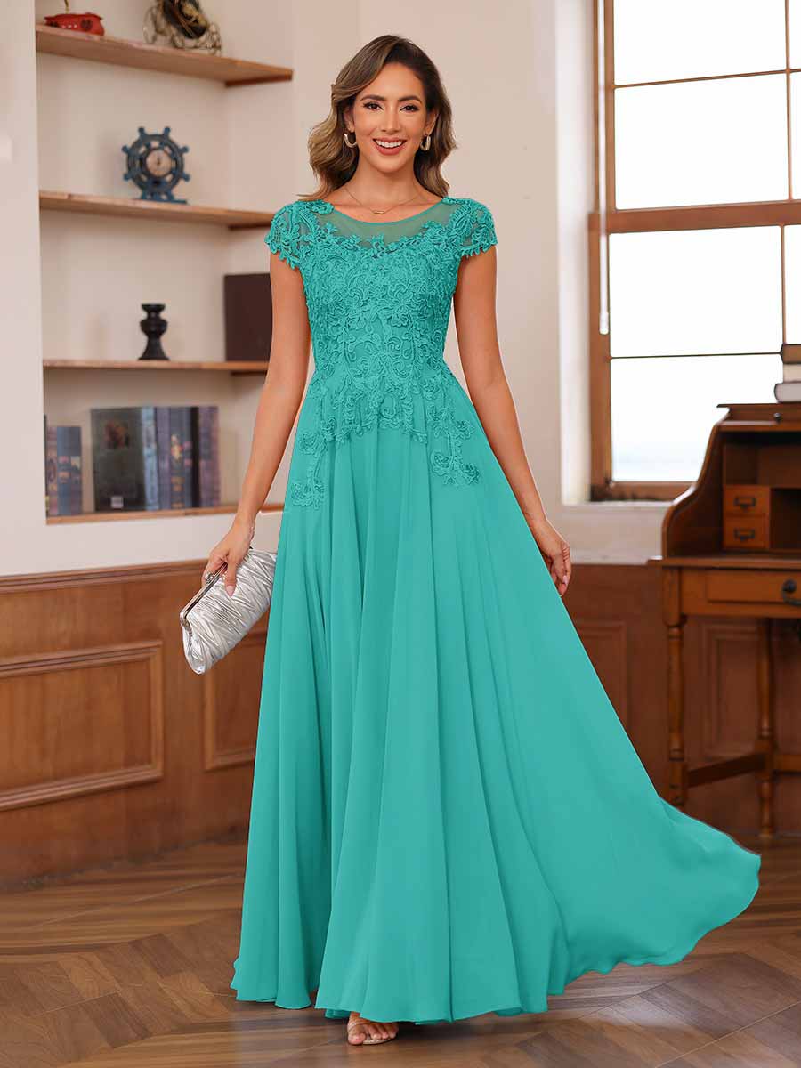 Floriane turquoise front view mother of the bride dress