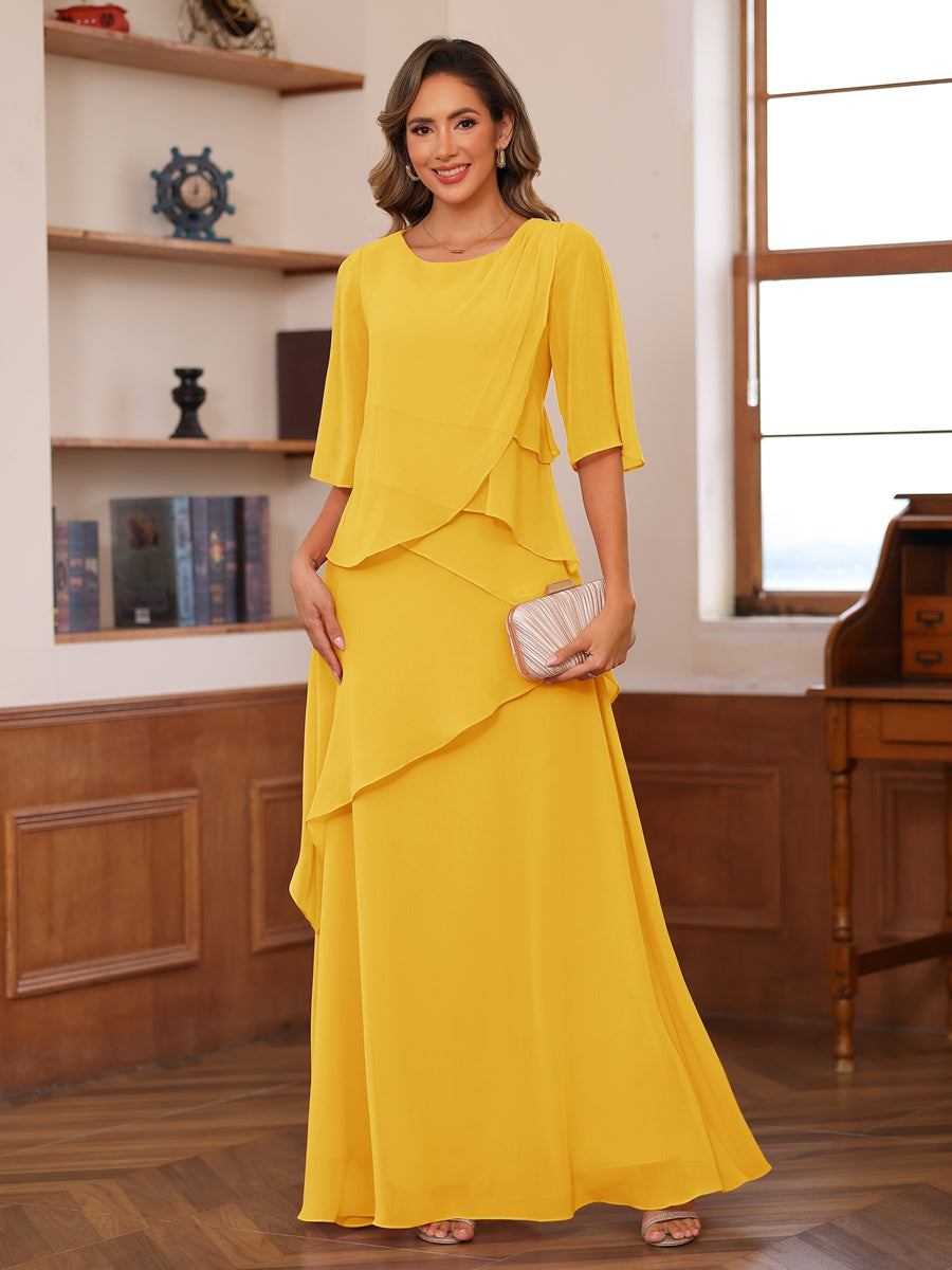 Nadine gold front view mother of the bride dress