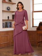 Nadine plum front view mother of the bride dress
