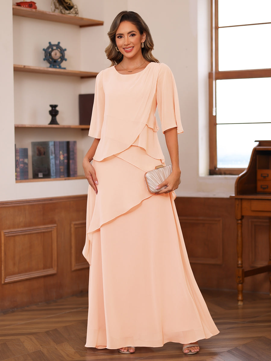 Nadine peach front view mother of the bride dress