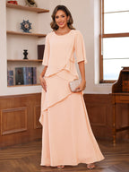 Xiomara Claire Peach front view mother of the bride dress