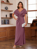 Yseult Dawn Plum front view mother of the bride dress