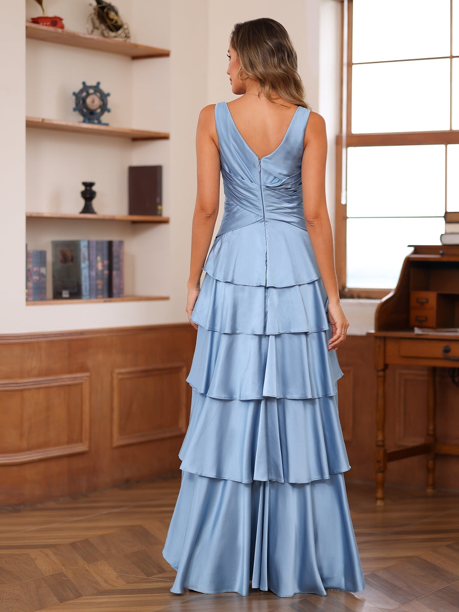 Cecilia Mae Dusty Blue back view mother of the bride dress