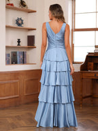 Cecilia Mae Dusty Blue back view mother of the bride dress