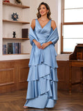 Cecilia Mae Dusty Blue front view mother of the bride dress