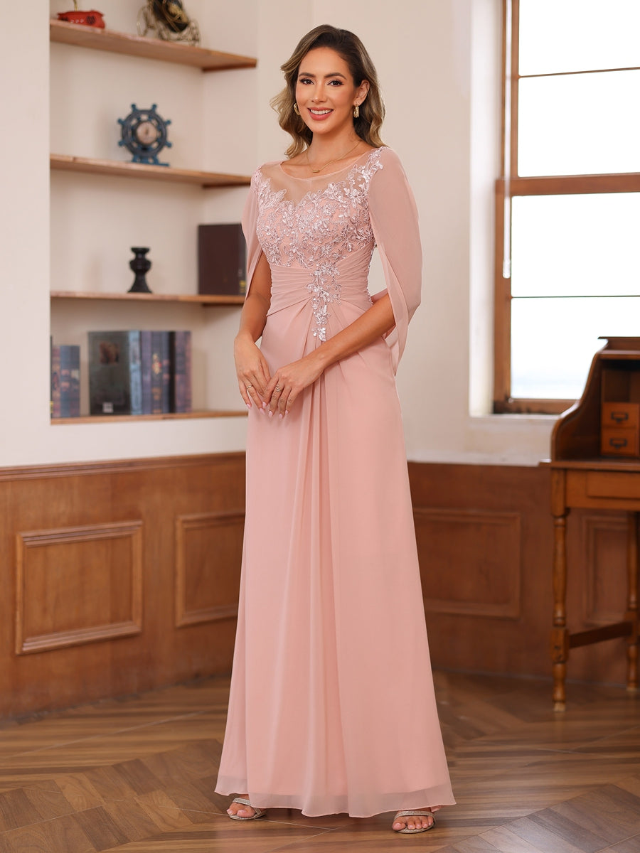Isaline dusty rose fabric detail mother of the bride dress