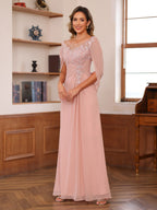 Marguerite Wren Dusty Rose hem detail mother of the bride dress