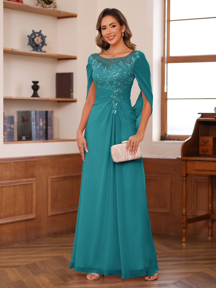 Marguerite Wren Turquoise front view mother of the bride dress