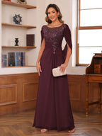 Marguerite Wren Burgundy front view mother of the bride dress