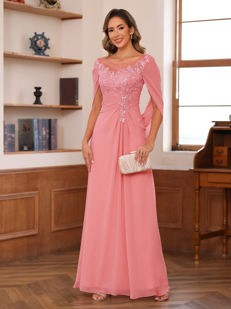 Marguerite Wren Coral front view mother of the bride dress