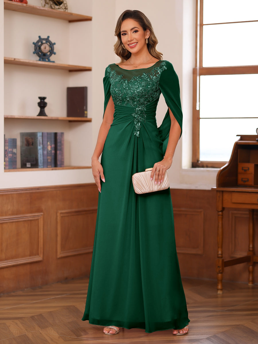 Isaline hunter green front view mother of the bride dress