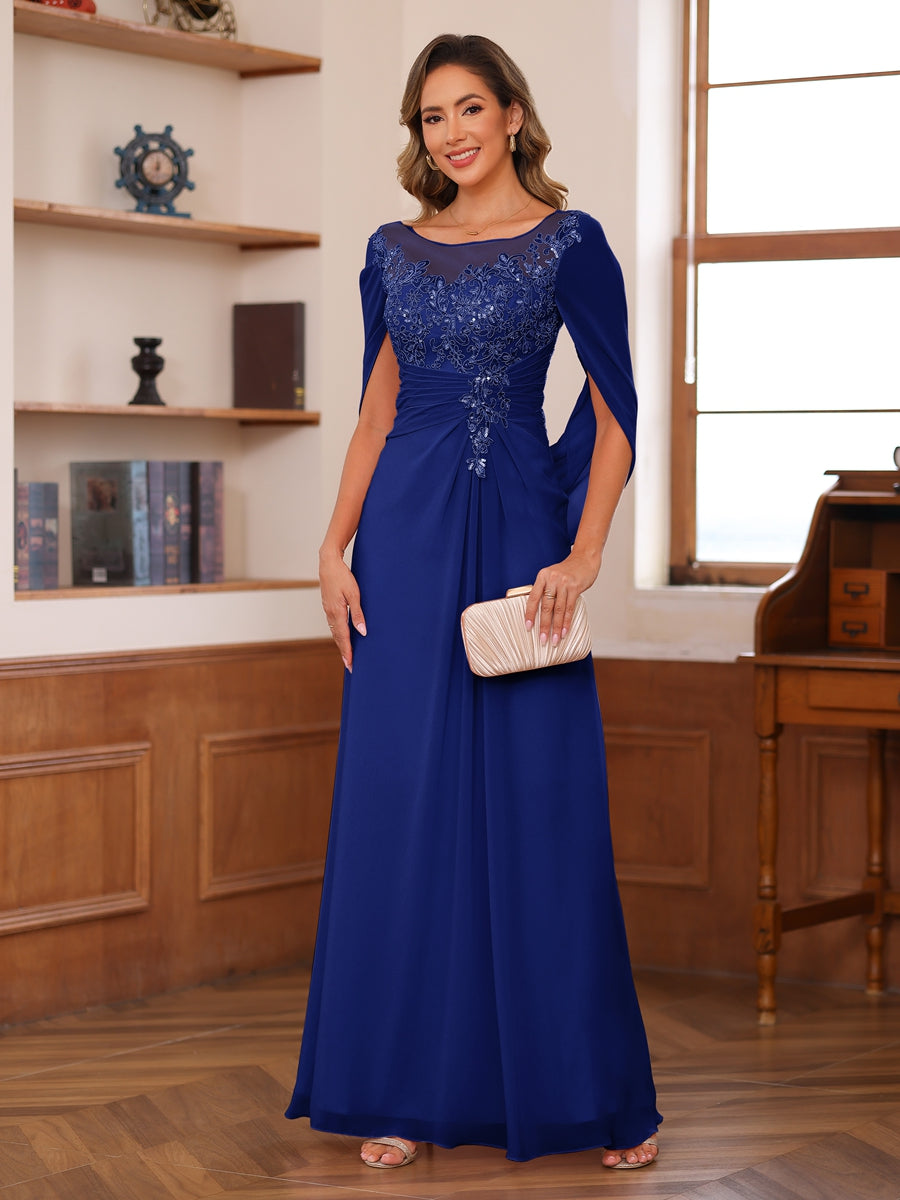 Isaline royal blue front view mother of the bride dress