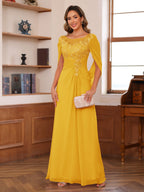 Isaline gold front view mother of the bride dress