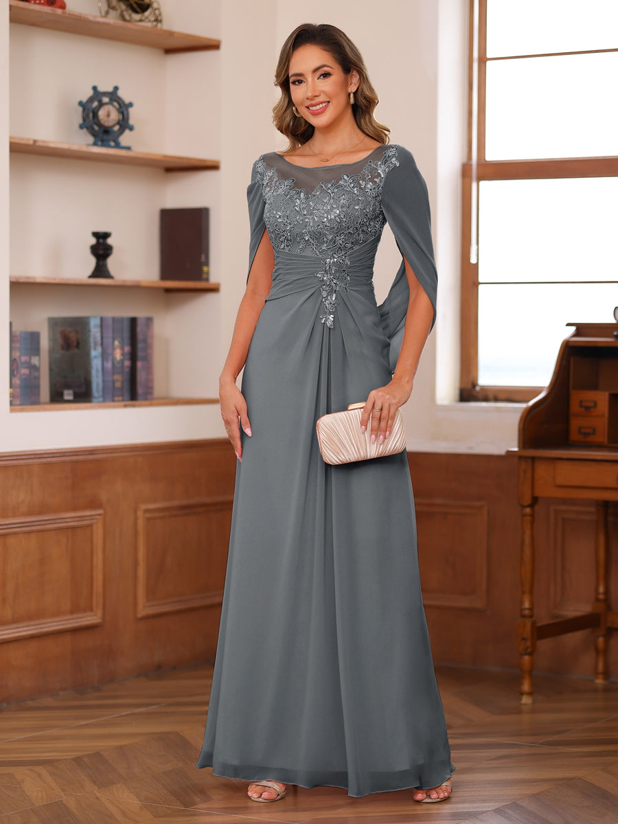 Marguerite Wren Grey front view mother of the bride dress