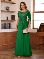 Isaline forest green front view mother of the bride dress