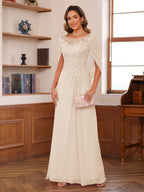 Marguerite Wren Champagne front view mother of the bride dress